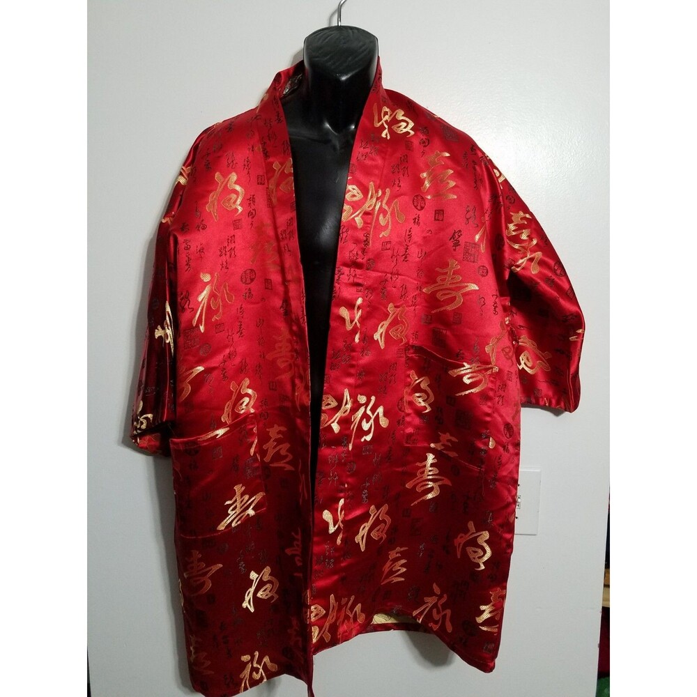 Vintage Kimono Robe Sz M /XL Gold red Jacquard Chinese Laogudai Robe